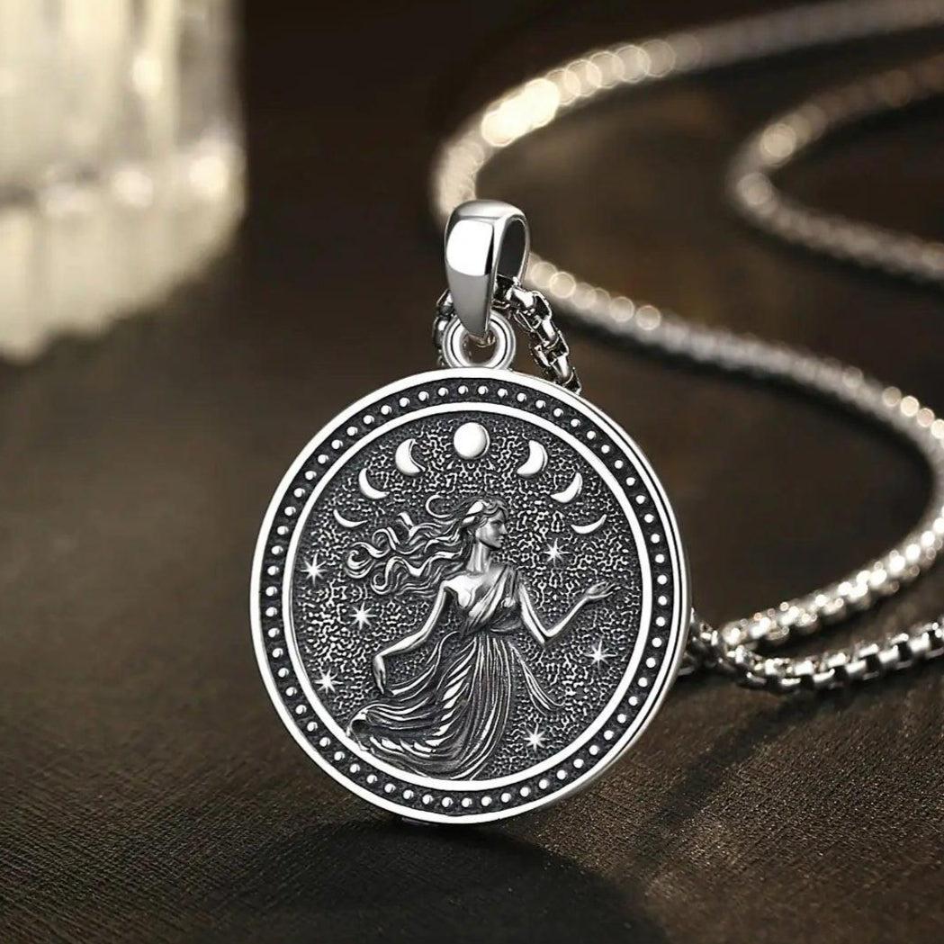 925 Sterling Silver NYX Moon Goddess Pendant Necklace Wicca Pagan Jewelry Spiritual Protection Amulet Necklace-MoonChildWorld