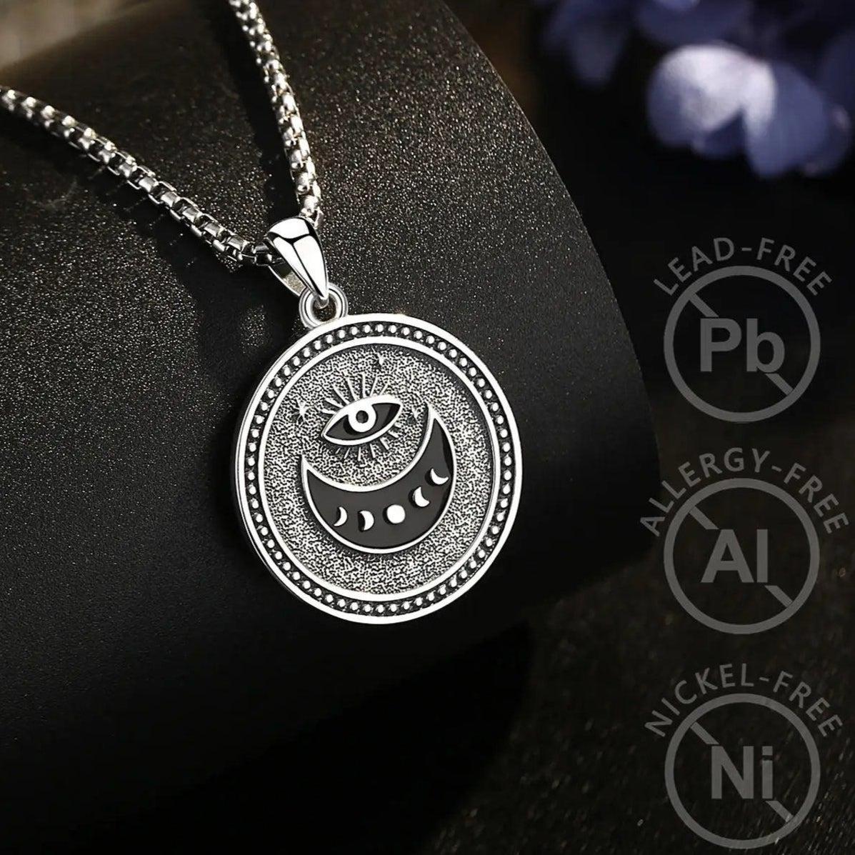925 Sterling Silver NYX Moon Goddess Pendant Necklace Wicca Pagan Jewelry Spiritual Protection Amulet Necklace-MoonChildWorld