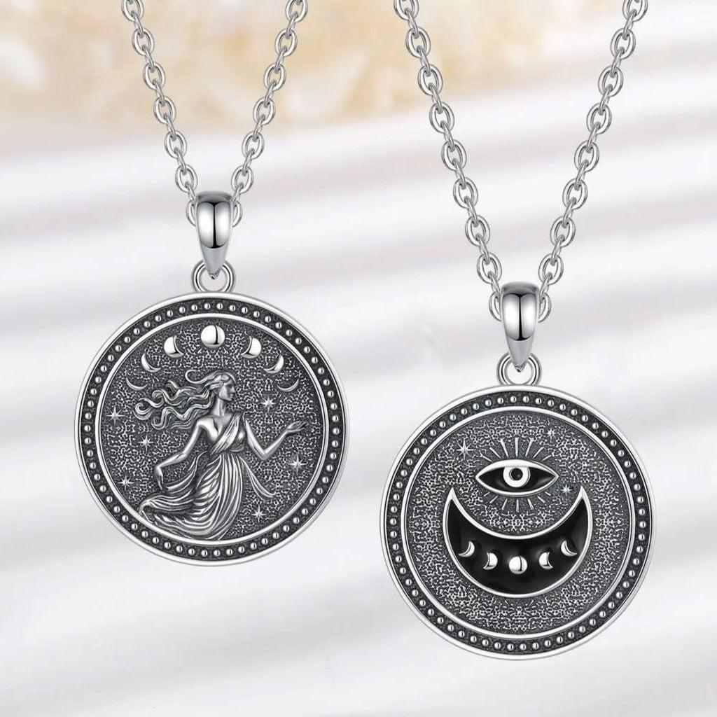 925 Sterling Silver NYX Moon Goddess Pendant Necklace Wicca Pagan Jewelry Spiritual Protection Amulet Necklace-MoonChildWorld
