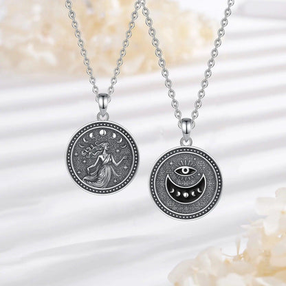 925 Sterling Silver NYX Moon Goddess Pendant Necklace Wicca Pagan Jewelry Spiritual Protection Amulet Necklace-MoonChildWorld