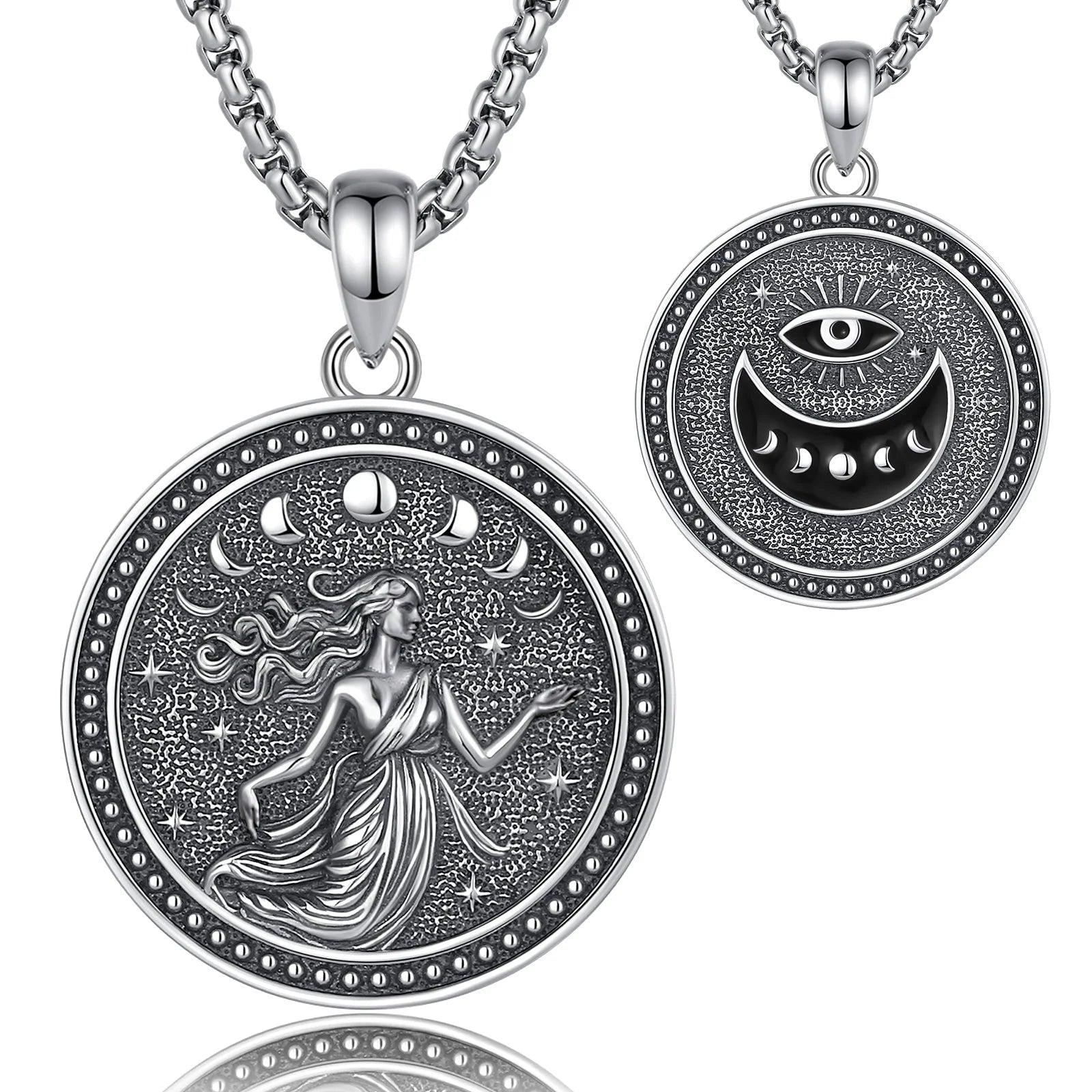 925 Sterling Silver NYX Moon Goddess Pendant Necklace Wicca Pagan Jewelry Spiritual Protection Amulet Necklace-MoonChildWorld