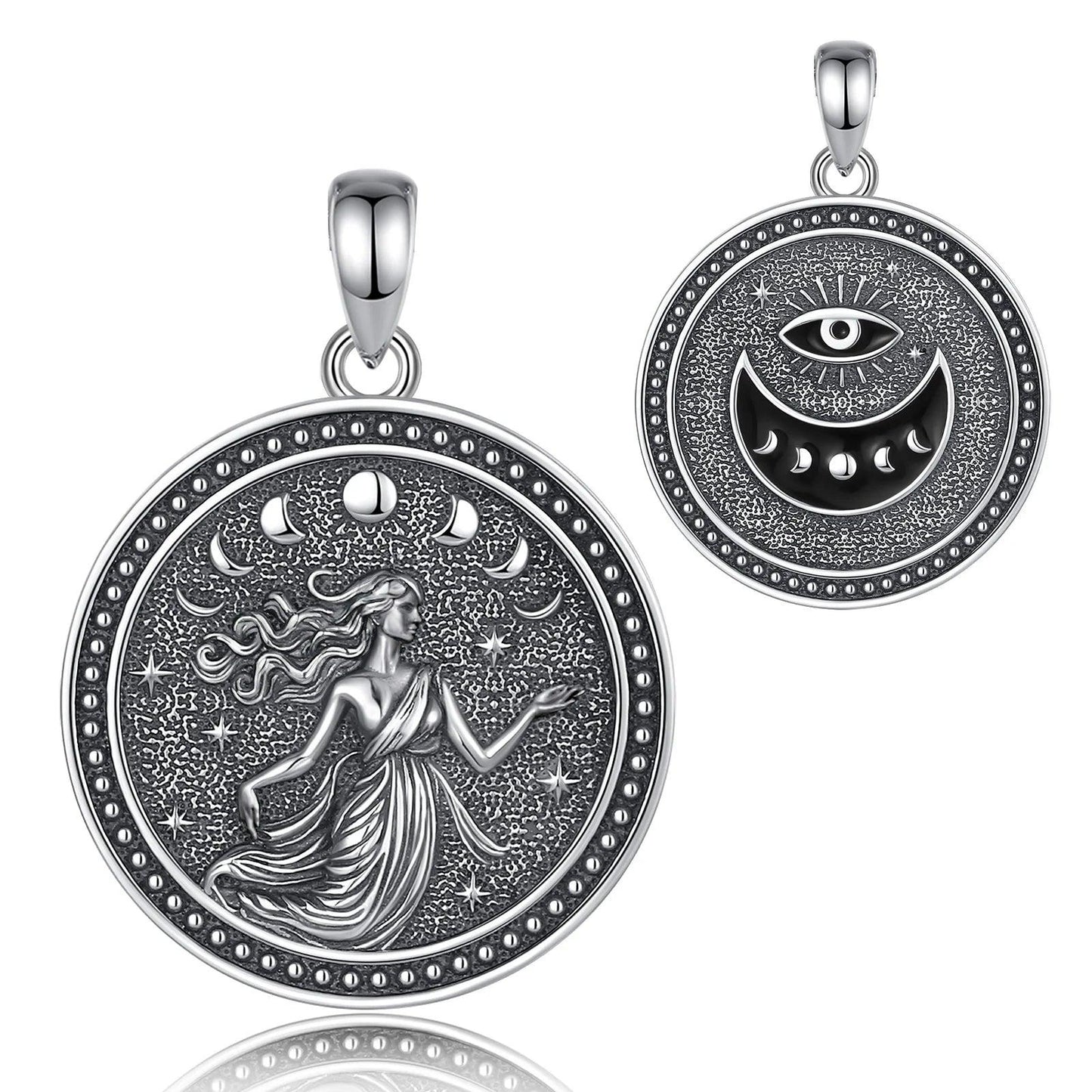 925 Sterling Silver NYX Moon Goddess Pendant Necklace Wicca Pagan Jewelry Spiritual Protection Amulet Necklace-MoonChildWorld