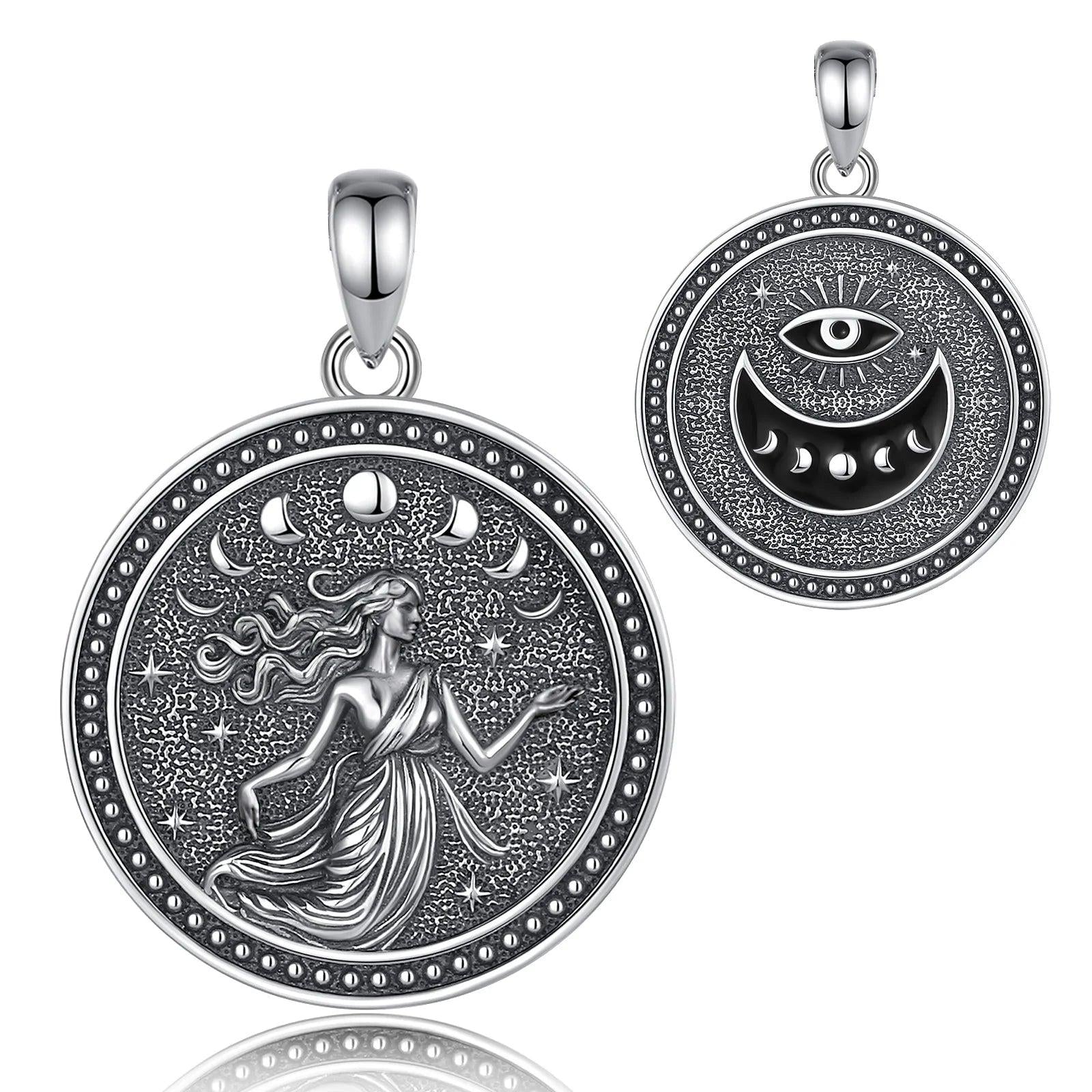 925 Sterling Silver NYX Moon Goddess Pendant Necklace Wicca Pagan Jewelry Spiritual Protection Amulet Necklace-MoonChildWorld
