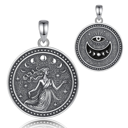 925 Sterling Silver NYX Moon Goddess Pendant Necklace Wicca Pagan Jewelry Spiritual Protection Amulet Necklace-MoonChildWorld