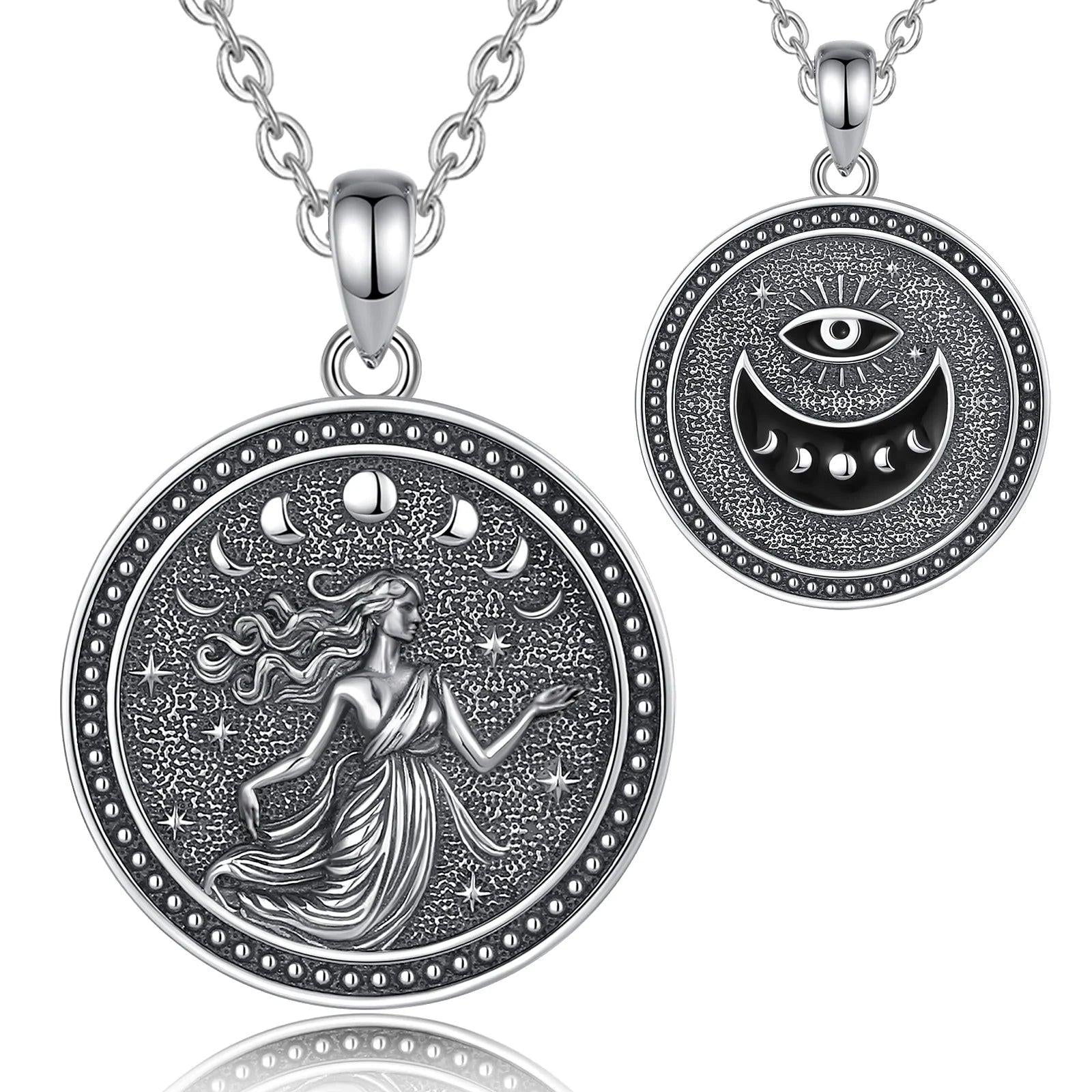 925 Sterling Silver NYX Moon Goddess Pendant Necklace Wicca Pagan Jewelry Spiritual Protection Amulet Necklace-MoonChildWorld