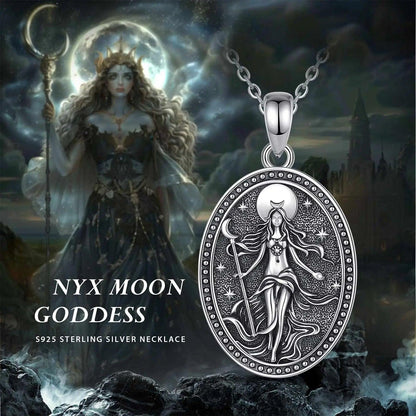 925 Sterling Silver NYX Moon Goddess Necklace for Women Goddess of Night Nyx Wiccan Pagan Jewelry-MoonChildWorld
