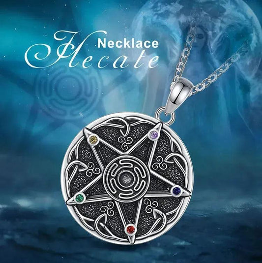 925 Sterling Silver Pentagram 7 Chakra Necklace Wicca Hecate Wheel Necklace Spiritual Pagan Jewelry-MoonChildWorld
