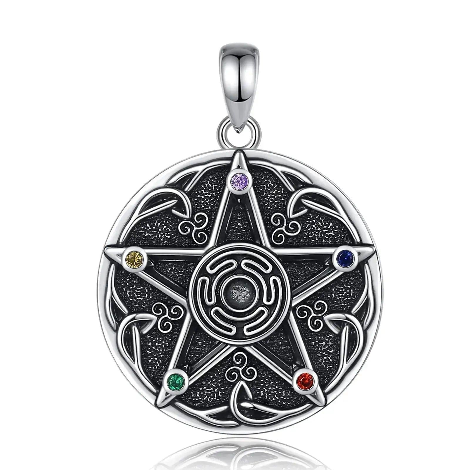 925 Sterling Silver Pentagram 7 Chakra Necklace Wicca Hecate Wheel Necklace Spiritual Pagan Jewelry-MoonChildWorld
