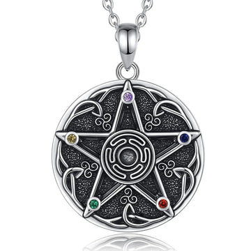 925 Sterling Silver Pentagram 7 Chakra Necklace Wicca Hecate Wheel Necklace Spiritual Pagan Jewelry-MoonChildWorld