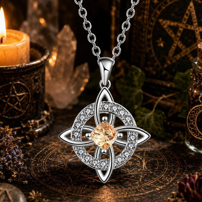 Celtic Witch Knot pendant necklace with crystal pendant, witchcraft altar decor, magical jewelry for spiritual practice
