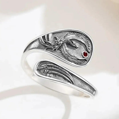 925 Sterling Silver Phoenix Adjustable Ring - Sun Phoenix Ring Pagan Jewelry-MoonChildWorld