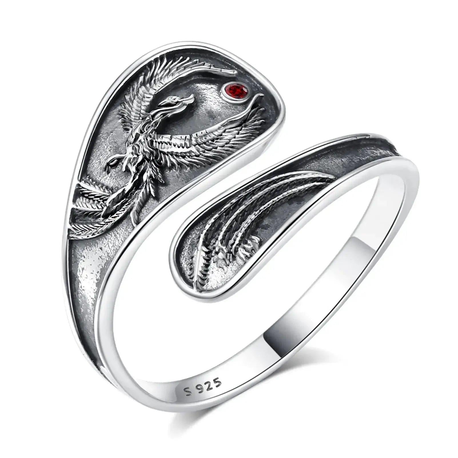 925 Sterling Silver Phoenix Adjustable Ring - Sun Phoenix Ring Pagan Jewelry-MoonChildWorld
