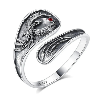 925 Sterling Silver Phoenix Adjustable Ring - Sun Phoenix Ring Pagan Jewelry-MoonChildWorld