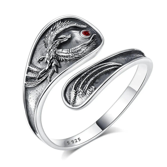 925 Sterling Silver Phoenix Adjustable Ring - Sun Phoenix Ring Pagan Jewelry-MoonChildWorld
