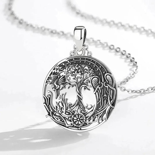 925 Sterling Silver Phoenix Necklace Vintage Compass Tree of Life Pendant Viking Amulet Jewelry-MoonChildWorld