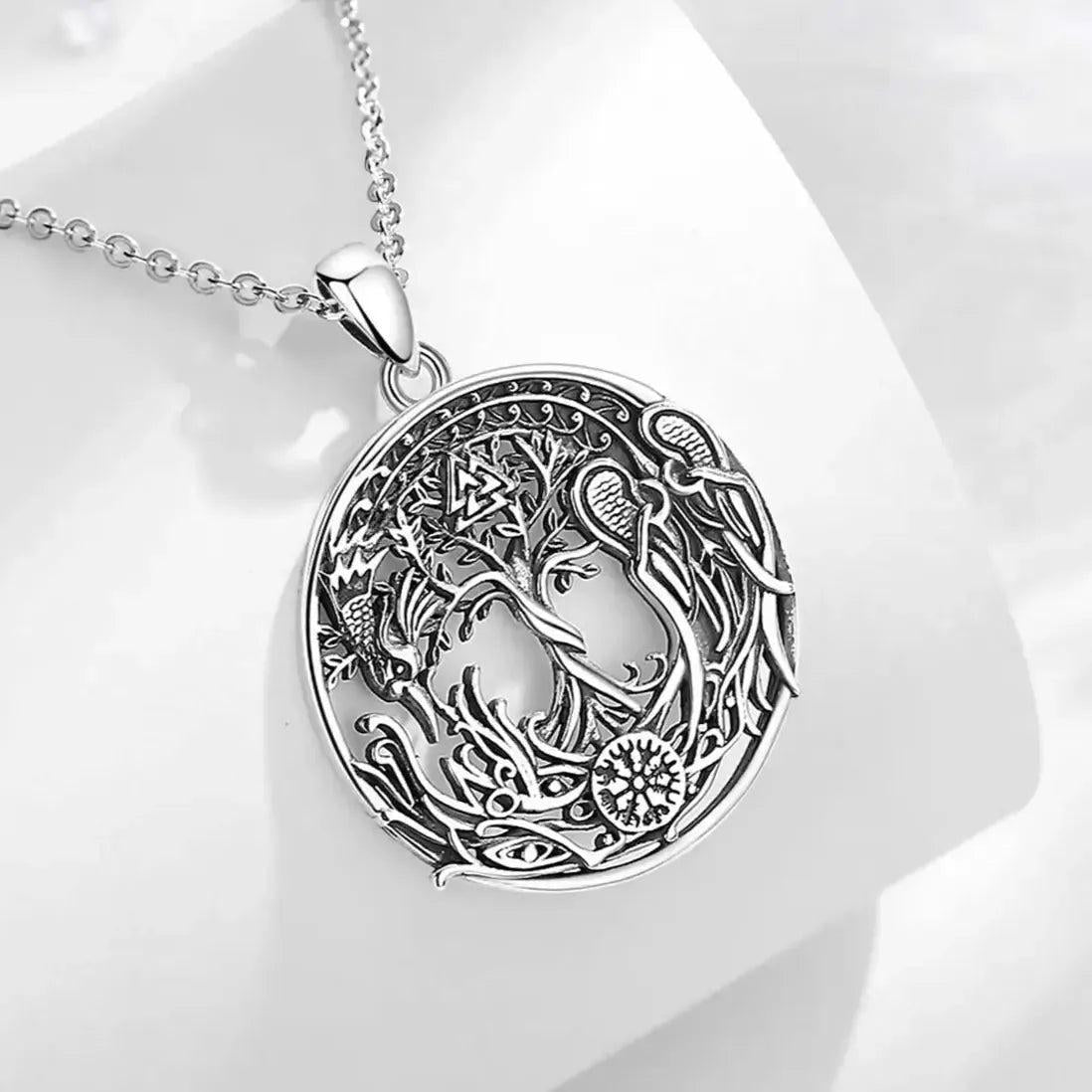 925 Sterling Silver Phoenix Necklace Vintage Compass Tree of Life Pendant Viking Amulet Jewelry-MoonChildWorld