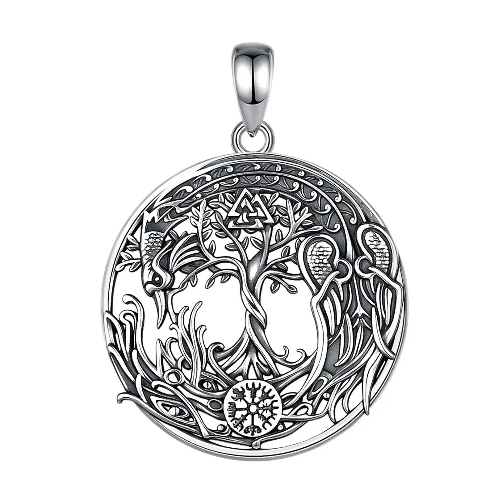 925 Sterling Silver Phoenix Necklace Vintage Compass Tree of Life Pendant Viking Amulet Jewelry-MoonChildWorld
