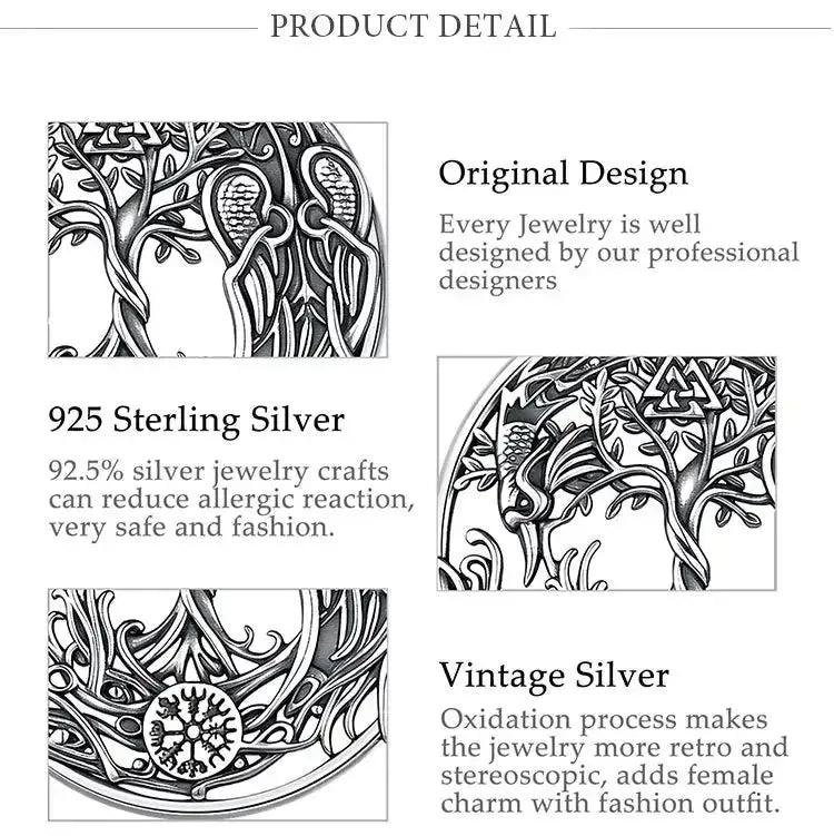 925 Sterling Silver Phoenix Necklace Vintage Compass Tree of Life Pendant Viking Amulet Jewelry-MoonChildWorld