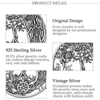 925 Sterling Silver Phoenix Necklace Vintage Compass Tree of Life Pendant Viking Amulet Jewelry-MoonChildWorld