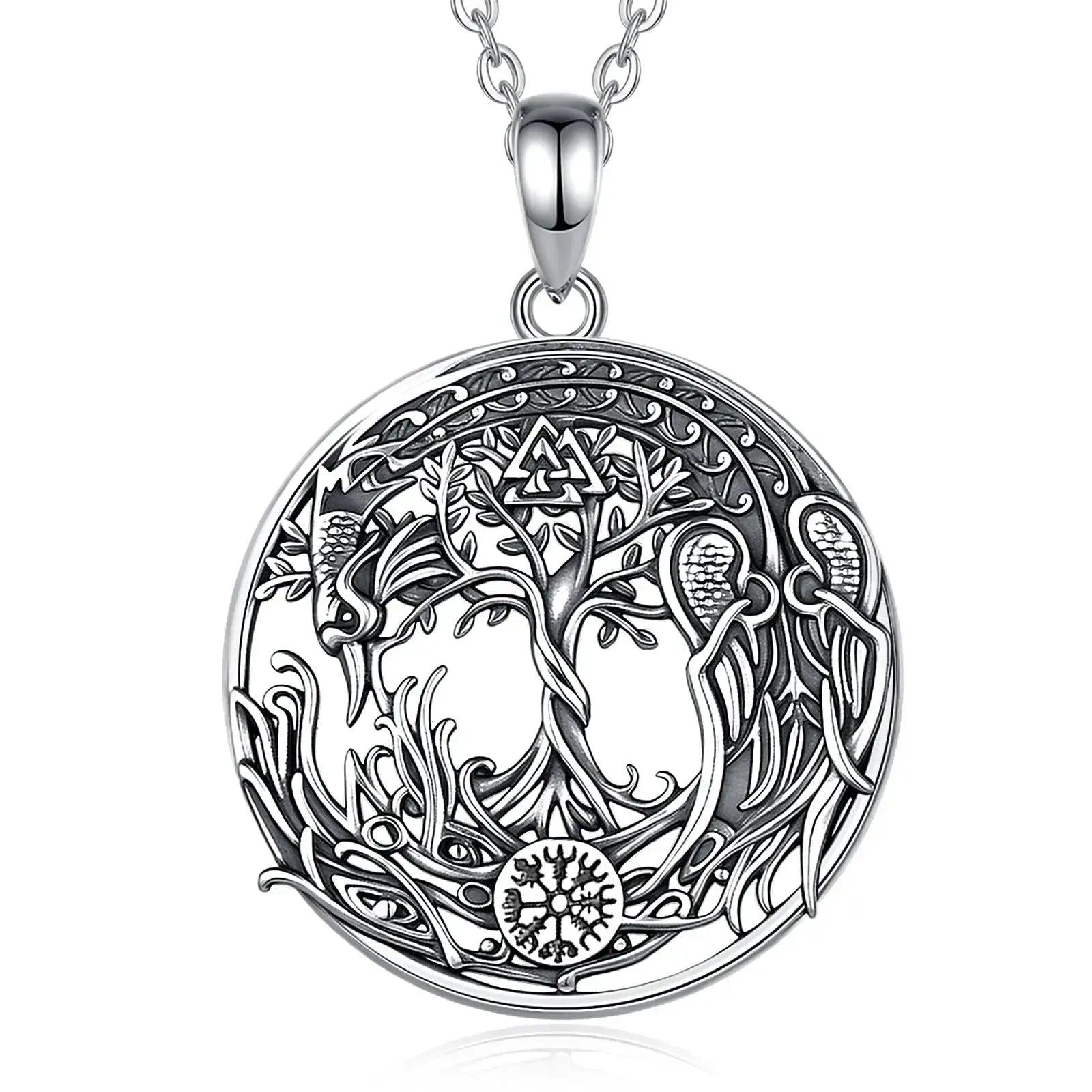 925 Sterling Silver Phoenix Necklace Vintage Compass Tree of Life Pendant Viking Amulet Jewelry-MoonChildWorld