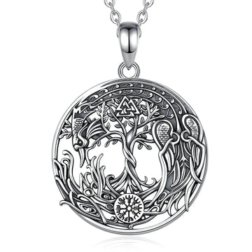 925 Sterling Silver Phoenix Necklace Vintage Compass Tree of Life Pendant Viking Amulet Jewelry-MoonChildWorld