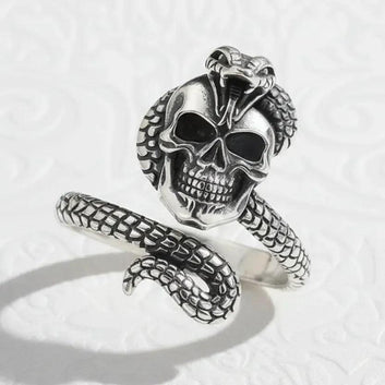 925 Sterling Silver Snake Skull Adjustable Ring Gothic Cobra Ring Pagan Jewelry-MoonChildWorld
