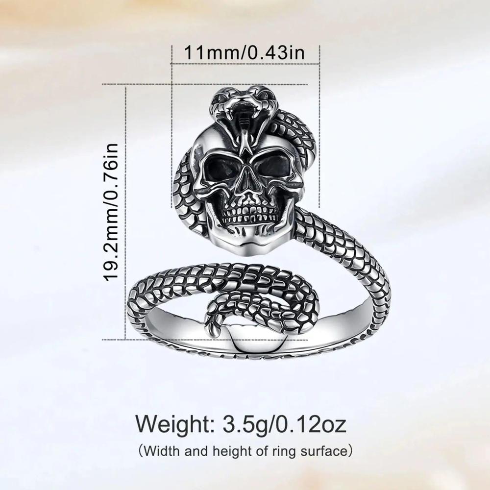 925 Sterling Silver Snake Skull Adjustable Ring Gothic Cobra Ring Pagan Jewelry-MoonChildWorld