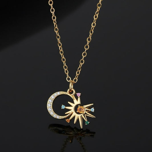 925 Sterling Silver Sun Moon Necklace