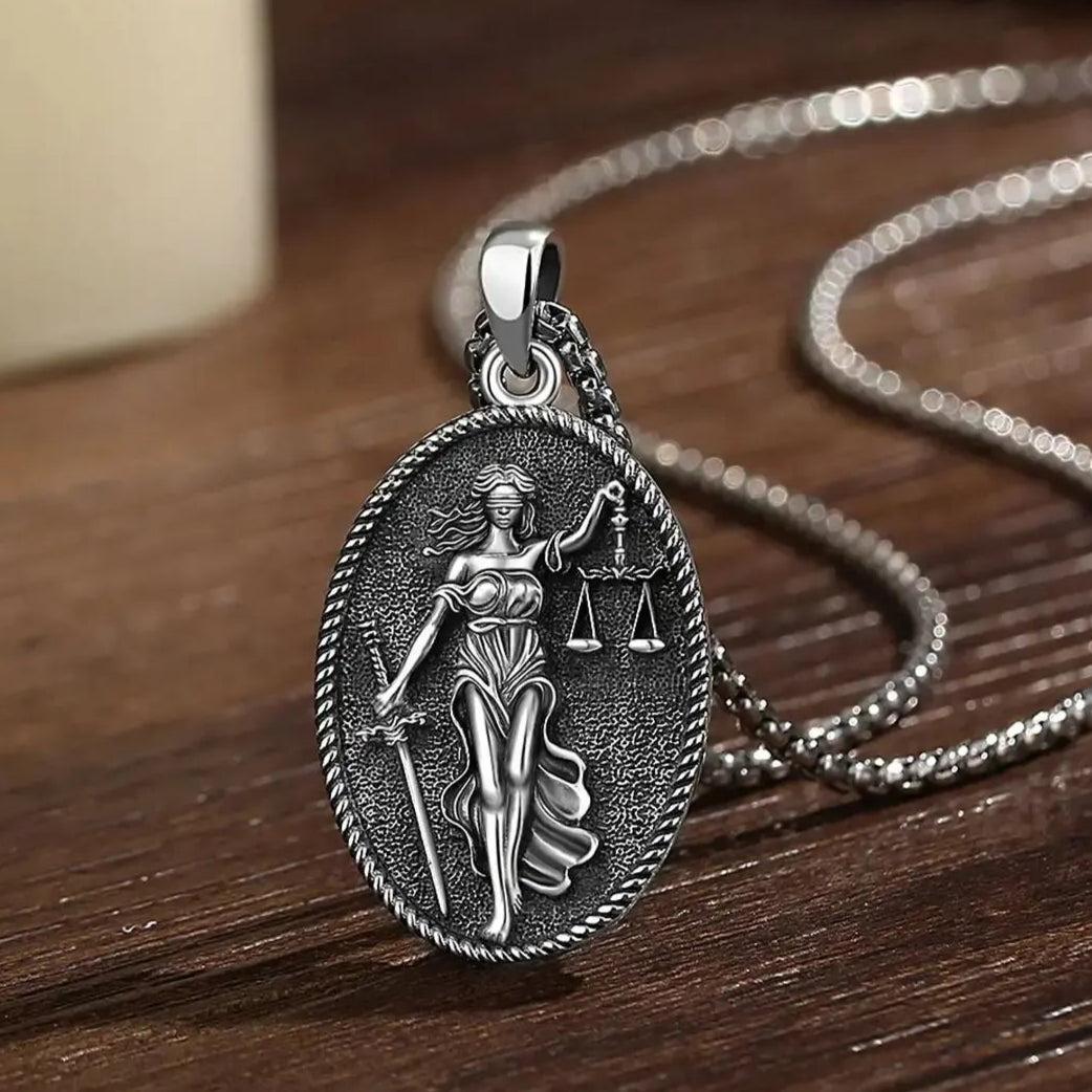 925 Sterling Silver Themis Goddess of Justice Sword Balance Scales Necklace Wicca Pagan Jewelry-MoonChildWorld