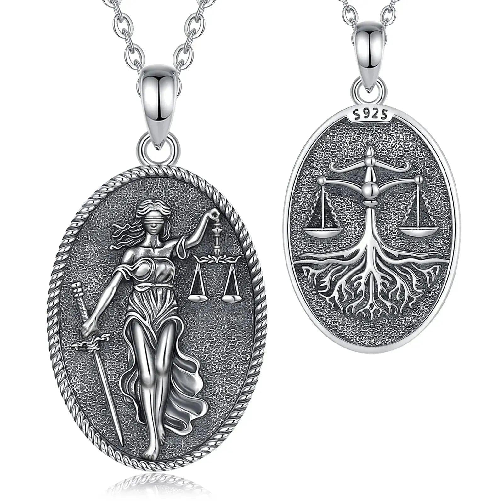 925 Sterling Silver Themis Goddess of Justice Sword Balance Scales Necklace Wicca Pagan Jewelry-MoonChildWorld
