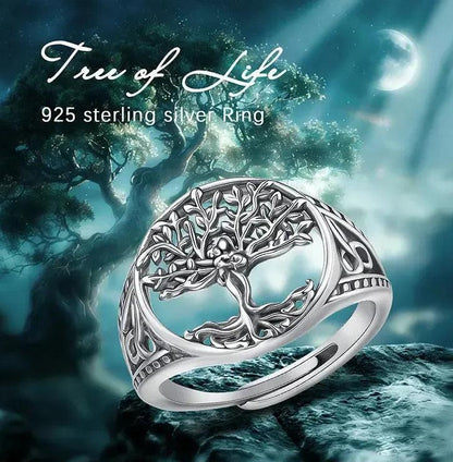 925 Sterling Silver Tree of Life Adjustable Ring Celtic Knot Pagan Ring Spiritual Jewelry-MoonChildWorld