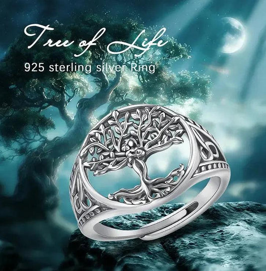 925 Sterling Silver Tree of Life Adjustable Ring Celtic Knot Pagan Ring Spiritual Jewelry-MoonChildWorld