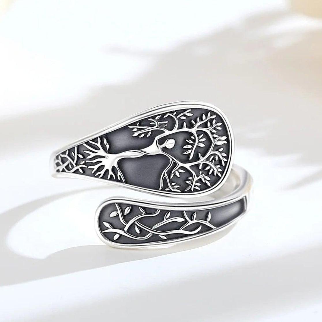 925 Sterling Silver Tree of Life Goddess Adjustable Ring Yggdrasil Amulet Ring Spiritual Jewelry-MoonChildWorld