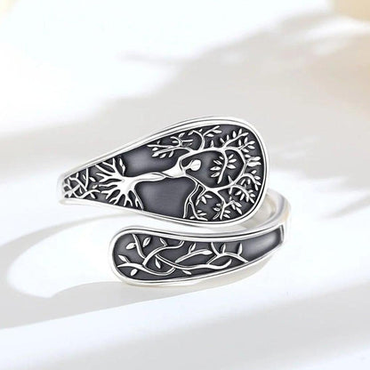 925 Sterling Silver Tree of Life Goddess Adjustable Ring Yggdrasil Amulet Ring Spiritual Jewelry-MoonChildWorld