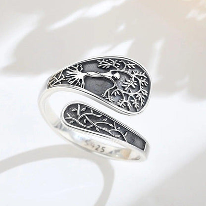 925 Sterling Silver Tree of Life Goddess Adjustable Ring Yggdrasil Amulet Ring Spiritual Jewelry-MoonChildWorld