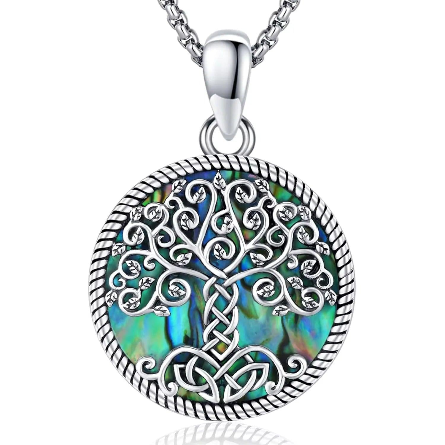 925 Sterling Silver Tree of Life Necklace Abalone Shell Celtic Knot Pagan Jewelry-MoonChildWorld