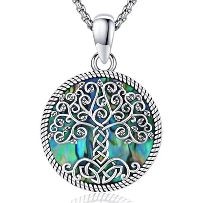 925 Sterling Silver Tree of Life Necklace Abalone Shell Celtic Knot Pagan Jewelry-MoonChildWorld