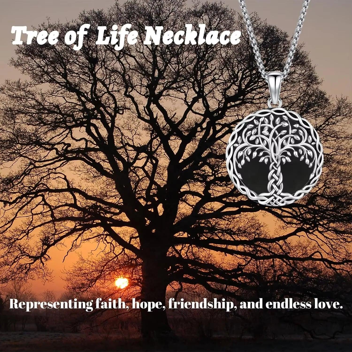 925 Sterling Silver Tree of Life Necklace Black Agate Celtic Knot Pagan Jewelry-MoonChildWorld
