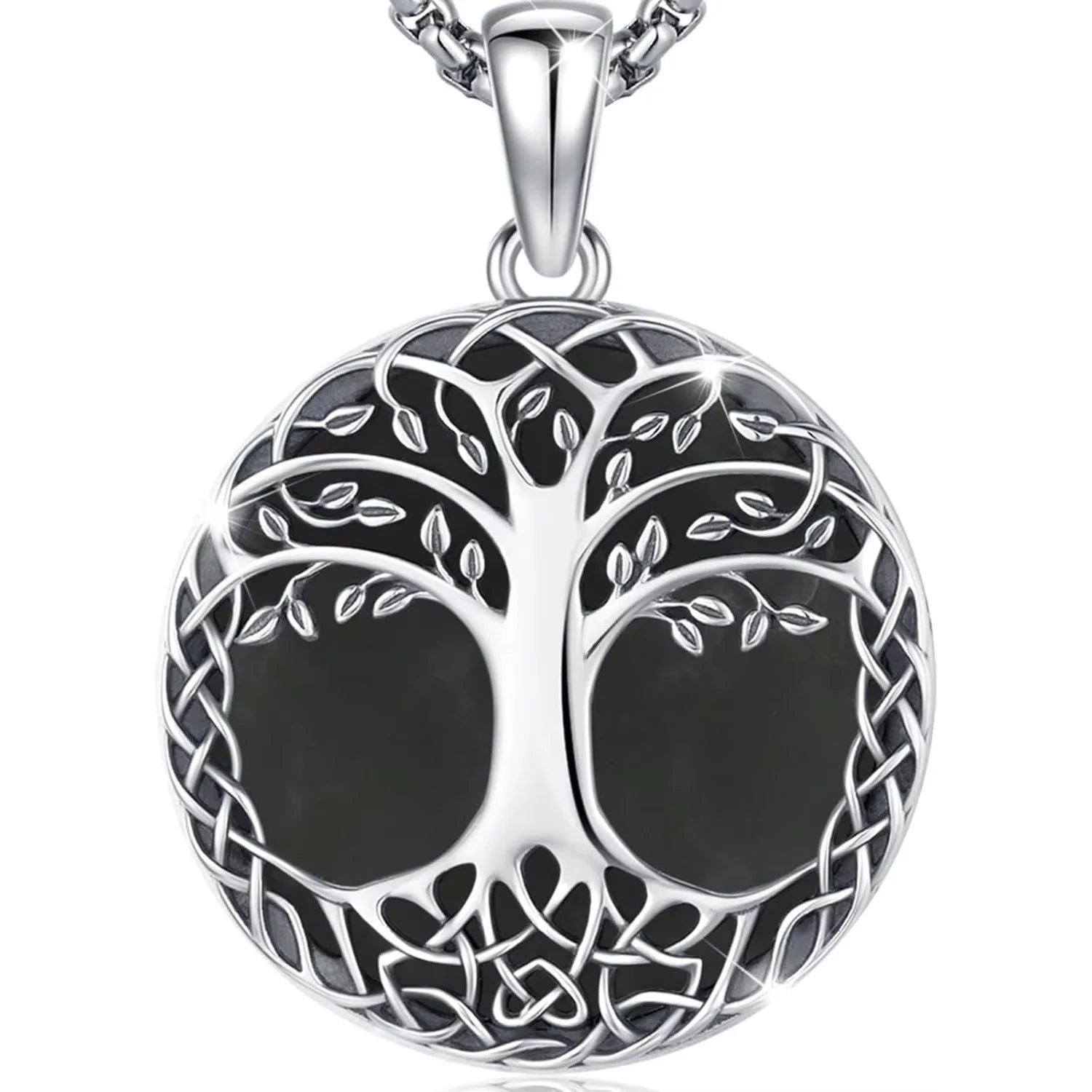925 Sterling Silver Tree of Life Necklace Black Agate Celtic Knot Pagan Jewelry-MoonChildWorld