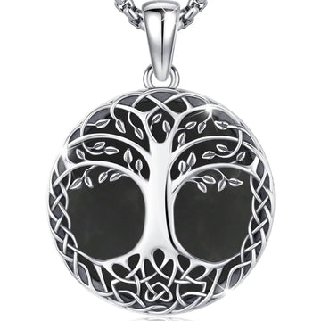 925 Sterling Silver Tree of Life Necklace Black Agate Celtic Knot Pagan Jewelry-MoonChildWorld