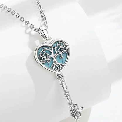 925 Sterling Silver Tree of Life Necklace Turquoise Yggdrasil Key Pendant Pagan Jewelry-MoonChildWorld