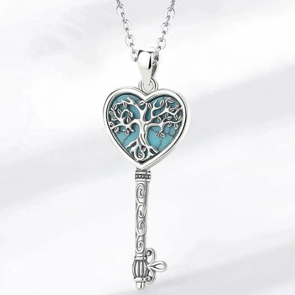 925 Sterling Silver Tree of Life Necklace Turquoise Yggdrasil Key Pendant Pagan Jewelry-MoonChildWorld
