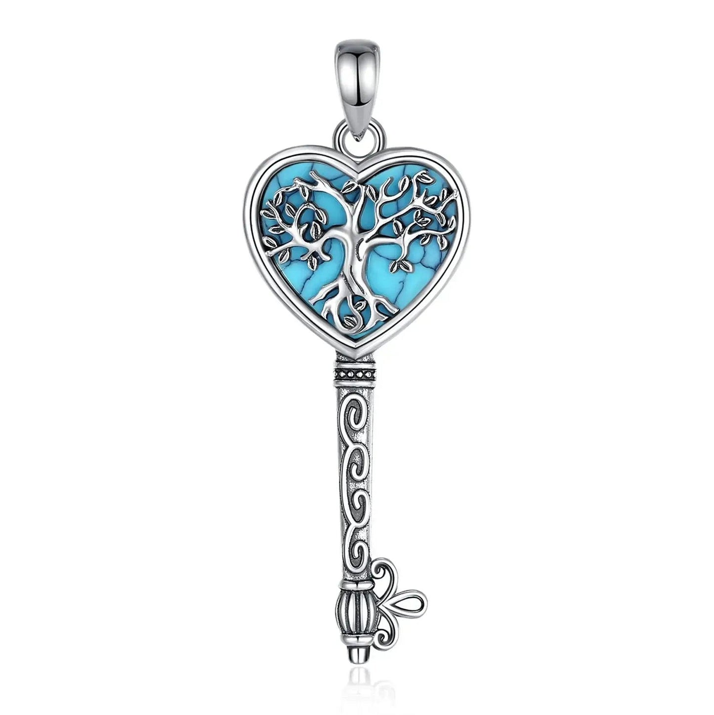 925 Sterling Silver Tree of Life Necklace Turquoise Yggdrasil Key Pendant Pagan Jewelry-MoonChildWorld