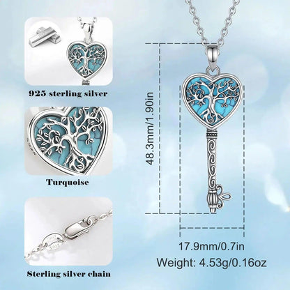 925 Sterling Silver Tree of Life Necklace Turquoise Yggdrasil Key Pendant Pagan Jewelry-MoonChildWorld