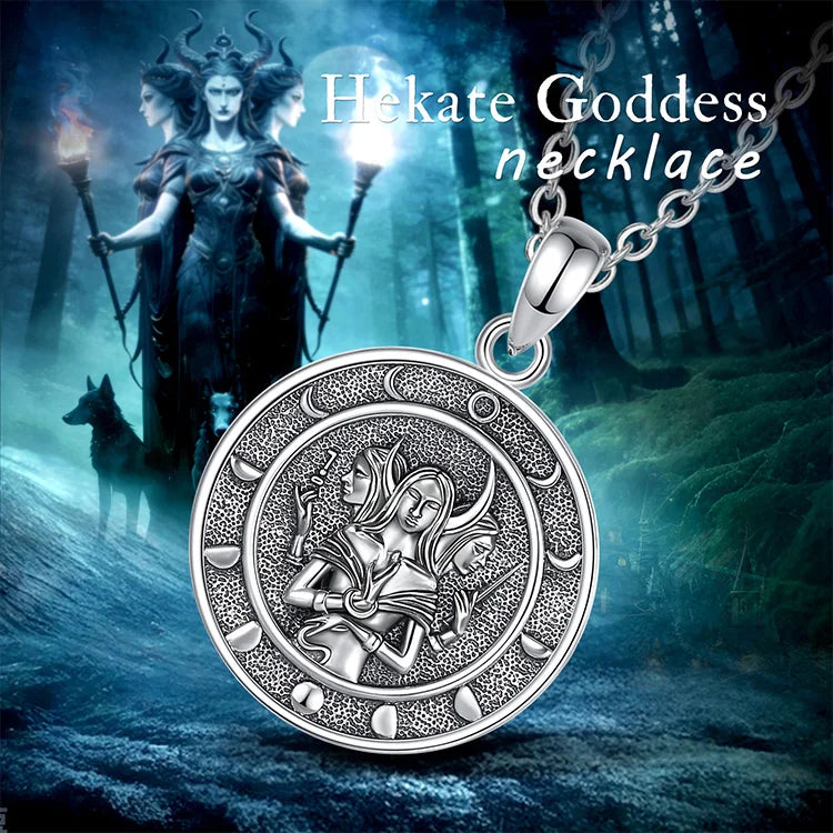925 Sterling Silver Triple Goddess Necklace Wheel of Hecate Moon Phase Pendant Wicca Pagan Jewelry-MoonChildWorld