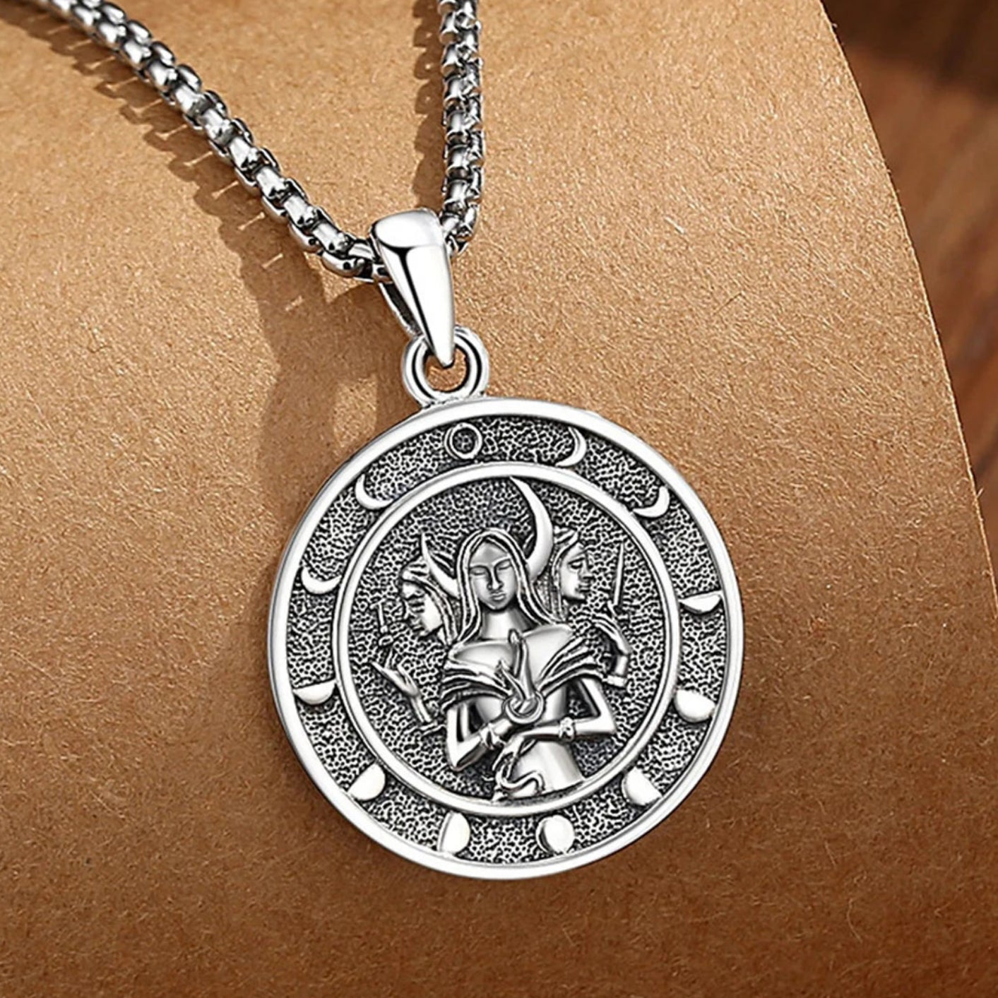 925 Sterling Silver Triple Goddess Necklace Wheel of Hecate Moon Phase Pendant Wicca Pagan Jewelry-MoonChildWorld