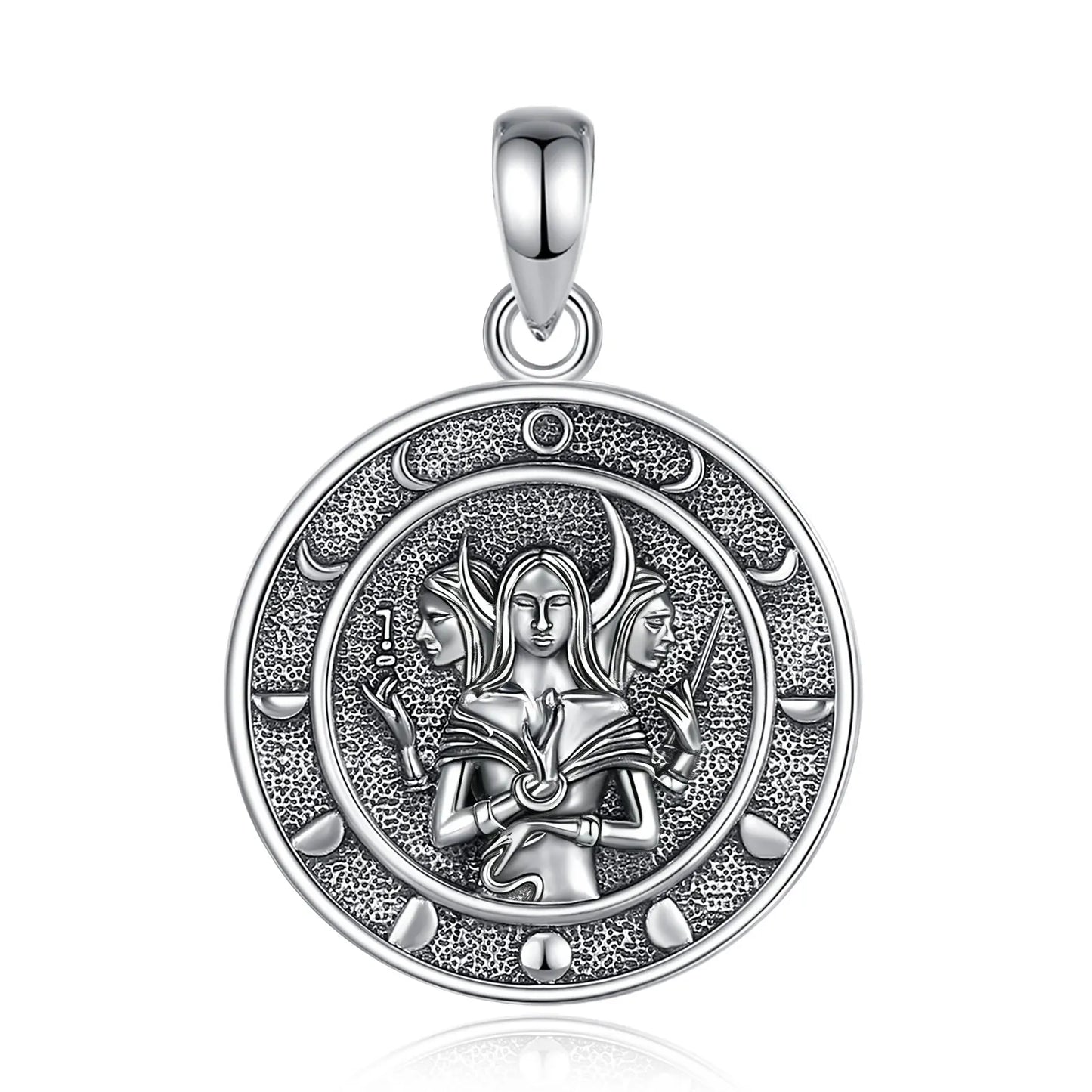 925 Sterling Silver Triple Goddess Necklace Wheel of Hecate Moon Phase Pendant Wicca Pagan Jewelry-MoonChildWorld