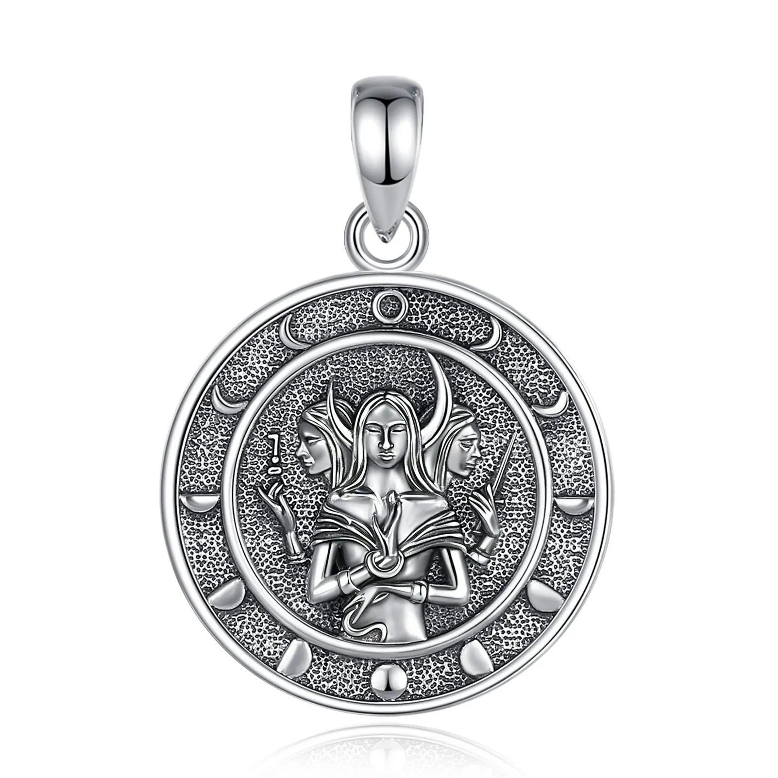 925 Sterling Silver Triple Goddess Necklace Wheel of Hecate Moon Phase Pendant Wicca Pagan Jewelry-MoonChildWorld