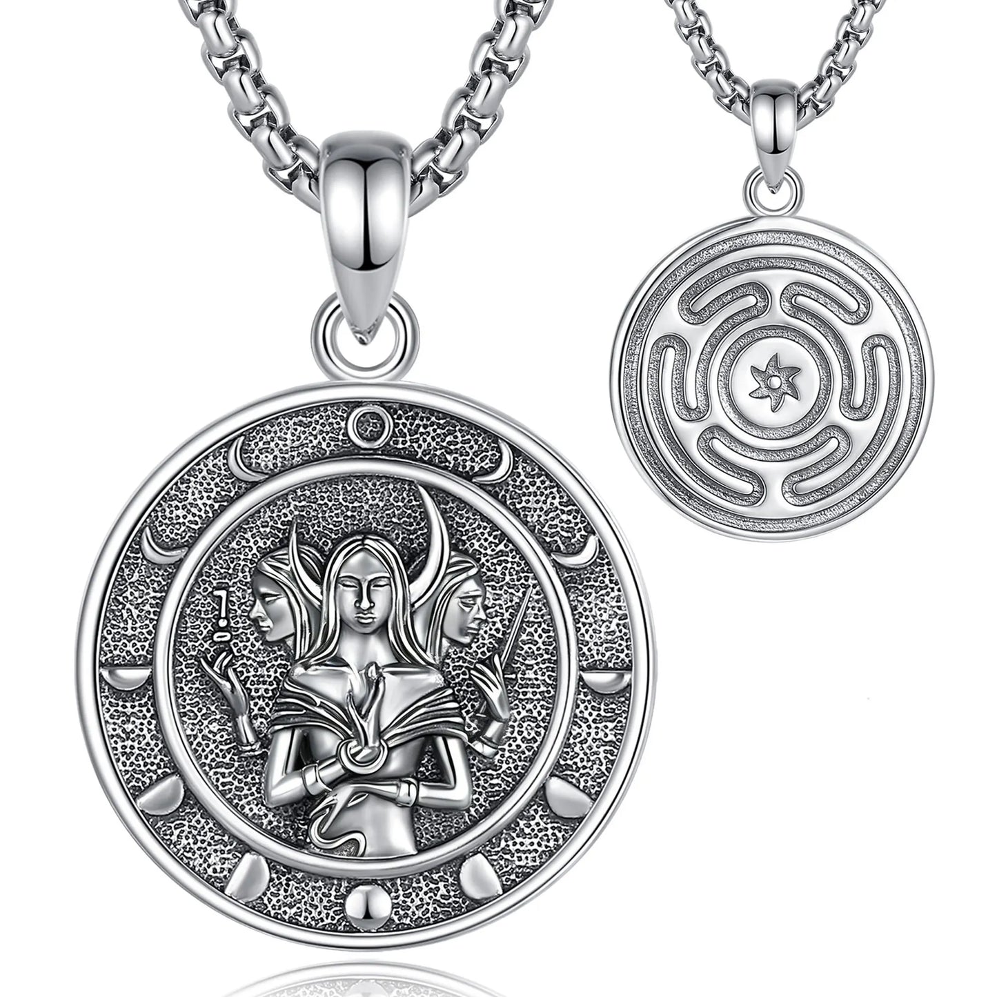925 Sterling Silver Triple Goddess Necklace Wheel of Hecate Moon Phase Pendant Wicca Pagan Jewelry-MoonChildWorld