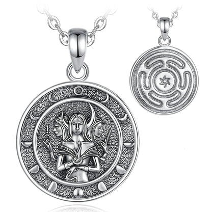 925 Sterling Silver Triple Goddess Necklace Wheel of Hecate Moon Phase Pendant Wicca Pagan Jewelry-MoonChildWorld